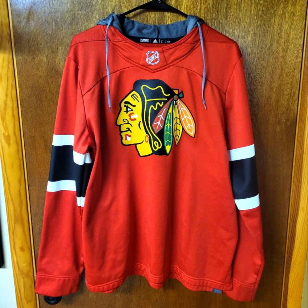 Men’s Chicago Blackhawks adidas Silver Jersey Pullover Hoodie - Red